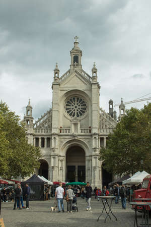 Brussels/Belgium, October 2019: Saint Catherines Church on a cloudy day in Brusselsのeditorial素材