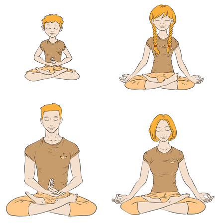 Family practise yoga isolated ob whiteのイラスト素材
