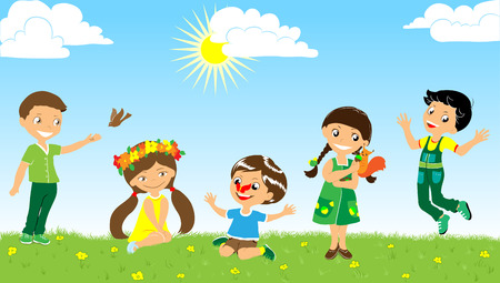 Recreation of happy children in natureのイラスト素材