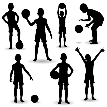 Set of seven Young Boys playing with ballのイラスト素材