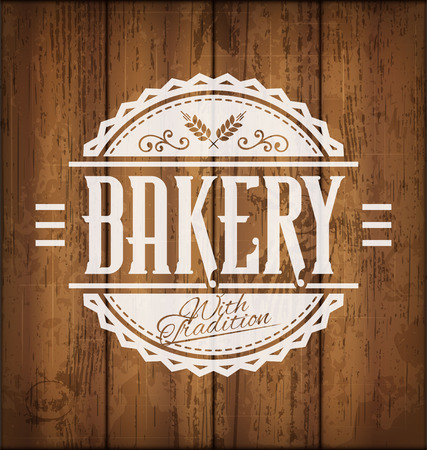 Vintage Bakery Label or Emblem on Wooden Texture Backgroundのイラスト素材