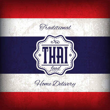 Retro Thai Food Flyer Vector Template on Grunge Flagのイラスト素材