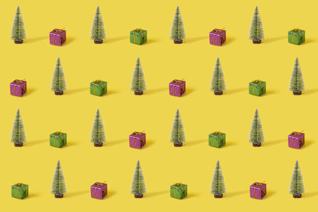 Christmas Trees and gift boxes Patternの写真素材
