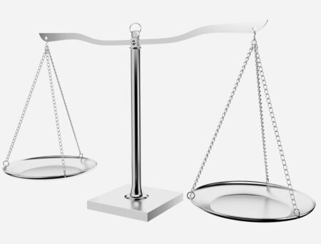 3D chrome balance on black isolated backgroundの写真素材