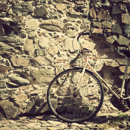 Vintage old pink bicycleの写真素材