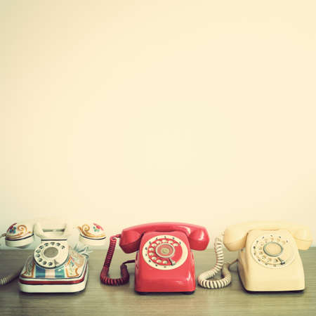 Three vintage telephonesの写真素材