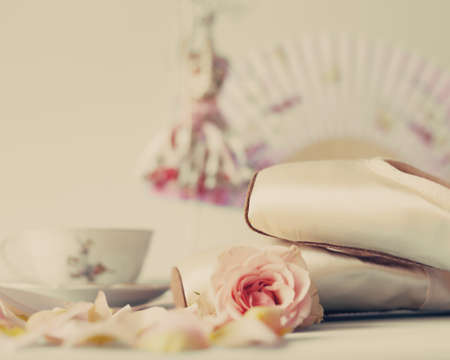 Ballet shoes and rosesの写真素材