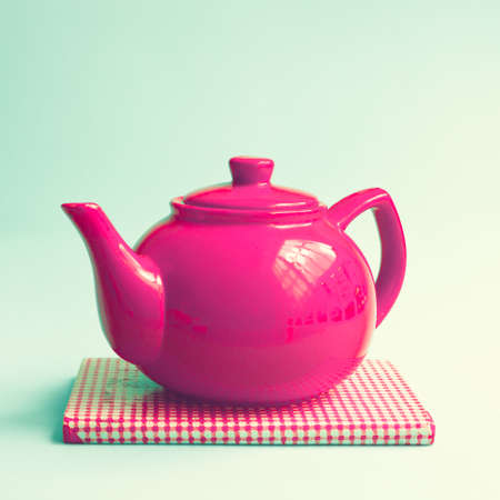 Vintage red teapotの写真素材