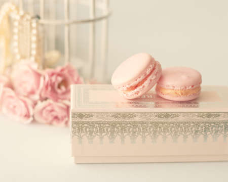 Vintage Macaroons over boxの写真素材