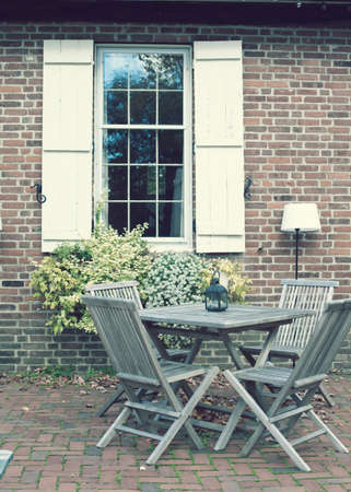 Vintage courtyard in autumnの写真素材