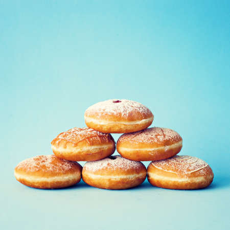Vintage donuts over blue backgroundの写真素材
