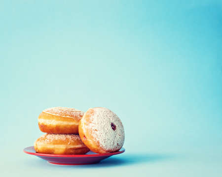 Vintage donuts over blue backgroundの写真素材