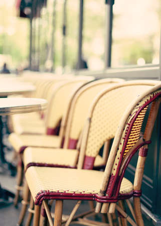 Outdoors chairs and tables of a cafe in Paris