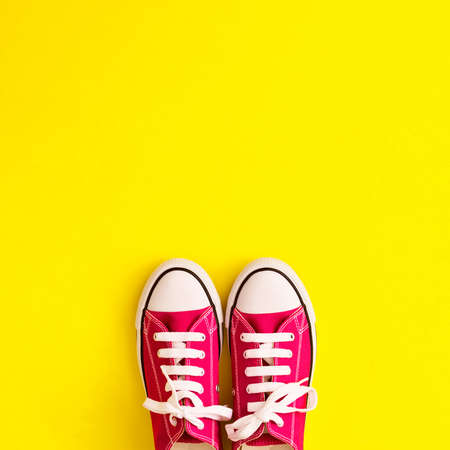 Vintage sneaker shoes in a flat lay compositionの写真素材