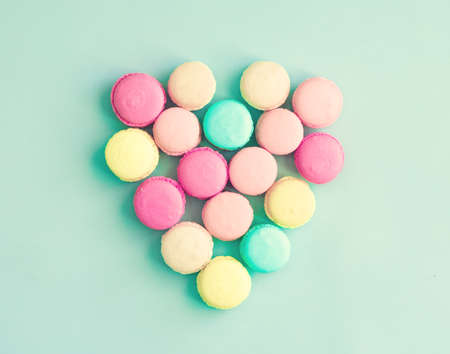 Vintage pastel french macaroons on mintの写真素材