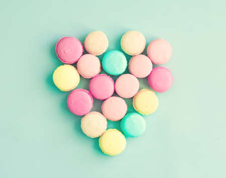 Vintage pastel french macaroons on mintの写真素材