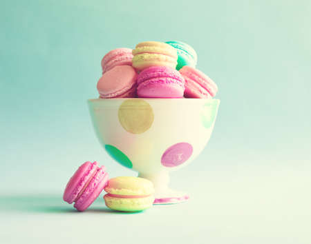 Vintage pastel french macaroons on mintの写真素材