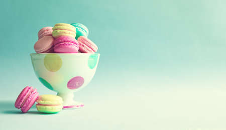 Vintage pastel french macaroons on mintの写真素材