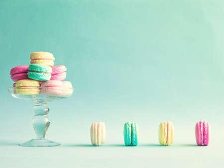 Vintage pastel french macaroons on mintの写真素材