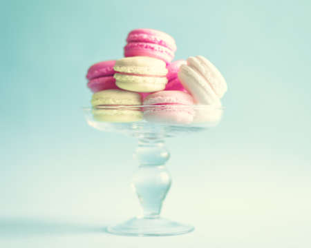 Vintage pastel french macaroons on mintの写真素材