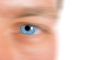 image showing sharp blue eye with softened skin to allow for copy space. Short DOFの写真素材