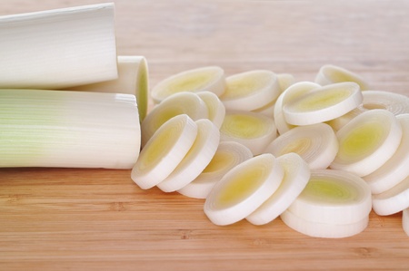 agriculture produce fresh green leeks at marketplaceの写真素材