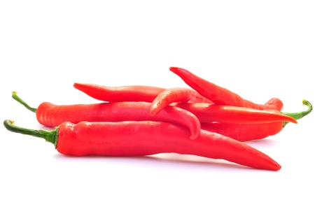 Red chilli pepper isolated on whiteの写真素材