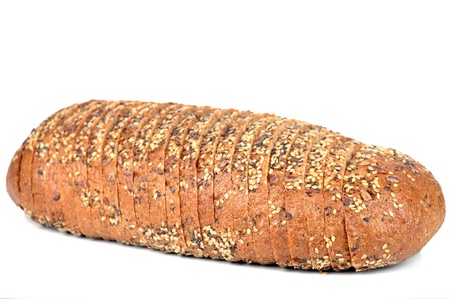 Bread with sunflower seeds on a white background.の写真素材
