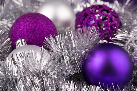 Christmas decoration  on silber backgroundの写真素材