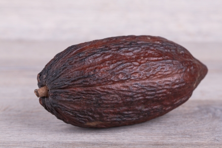 cocoa fruit on wooden backgroundの写真素材