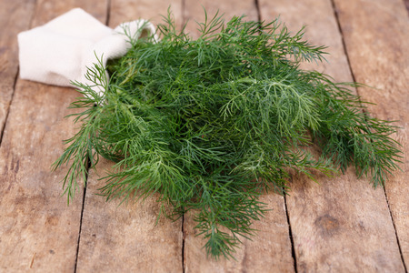 fresh green dill on a wooden backgroundの写真素材