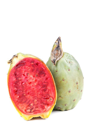 Tropical Opuntia Prickly Pear fruit on white backgroundの写真素材