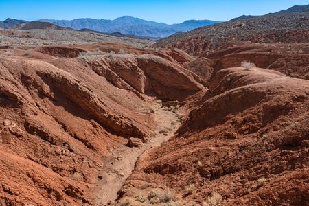 The unique red sandstone rock formations in Valley of Fire State park, Nevada, USA