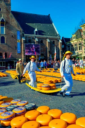Traditional cheese market on the Waagplein square in Alkmaar.