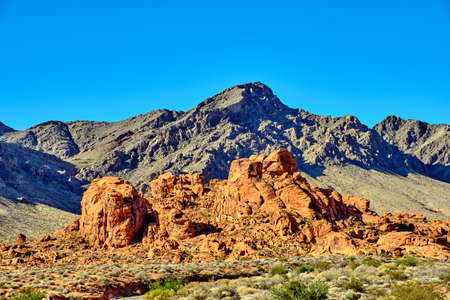 The unique red sandstone rock formations in Valley of Fire State park, Nevada, USAの写真素材