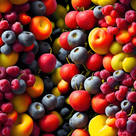 Background of variety fresh Juicy fruits and berriesの素材