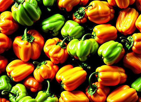 Colorful colored habanero peppers, freshly picked and ready to eat.の素材