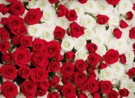 Bright background of red and white rose budsの素材