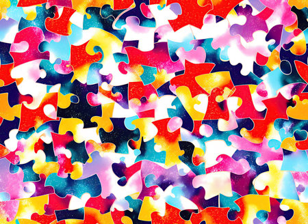 bright colorful puzzle with abstract backgroundの素材