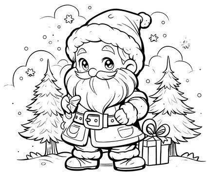 Coloring book for children, Santa Claus with gifts. Selective soft focus.の写真素材