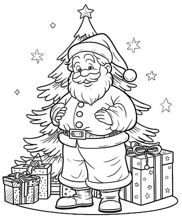 Coloring book for children, Santa Claus with gifts. Selective soft focus.の写真素材