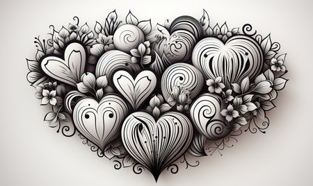 Creative background with hearts on a white background. Selective soft focus.の素材