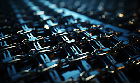 Abstract dark background, connection of chain links. Selective soft focus.の素材