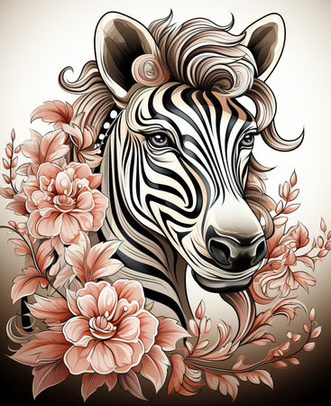 Color image of a zebra close up on a white background. Selective soft focus.の素材