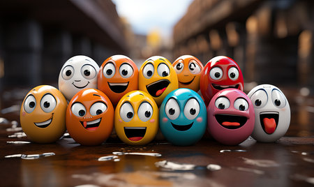 Colored emotional emoticons on a blurred background. Selective soft focus.の素材