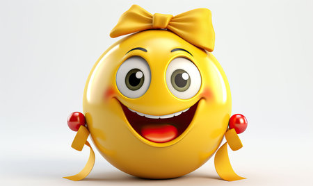 Yellow smiling emoticon on a white background. Selective soft focus.の写真素材
