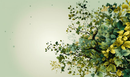 Branch with green leaves on a white background. Selective soft focus.の写真素材