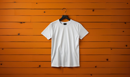 Close-up of a white T-shirt hanging on the wall. Selective soft focus.の写真素材