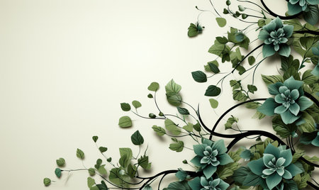 Branch with green leaves on a white background. Selective soft focus.の写真素材