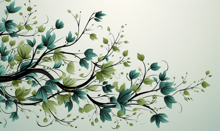 Branch with green leaves on a white background. Selective soft focus.の写真素材